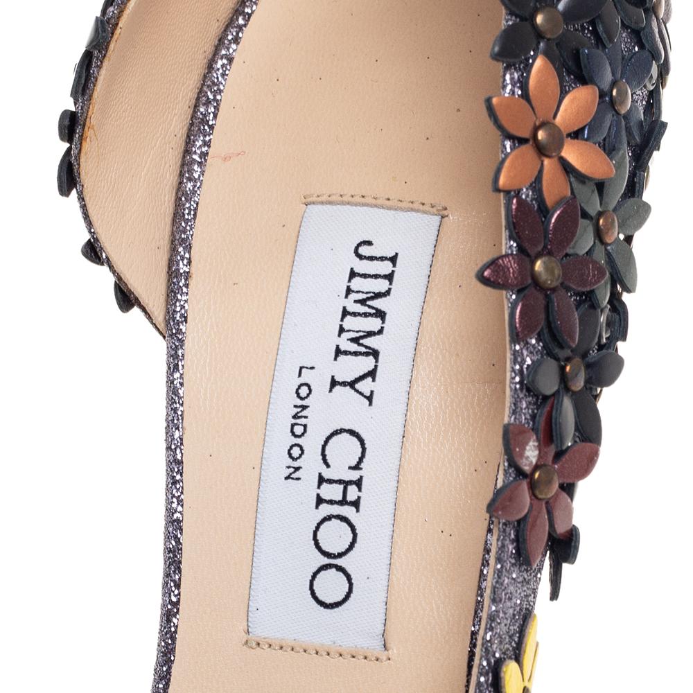 Women's Jimmy Choo Multicolor Glitter Leather Floral Lorelai Ankle Strap Pumps Size 40.5