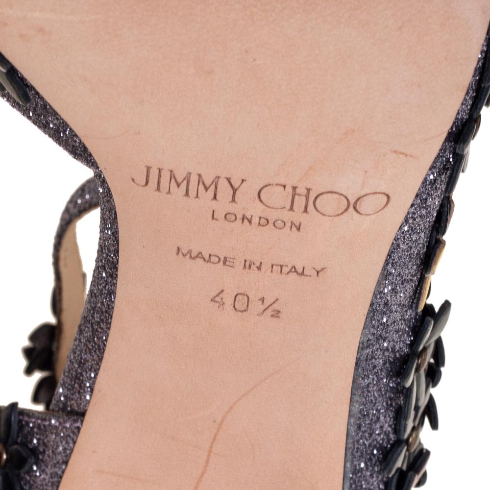 Jimmy Choo Multicolor Glitter Leather Floral Lorelai Ankle Strap Pumps Size 40.5 1
