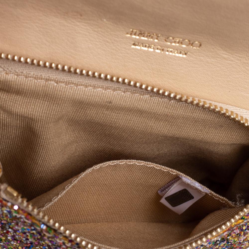 Brown JImmy Choo Multicolor Glitter Mini Carolina Flap Chain Bag