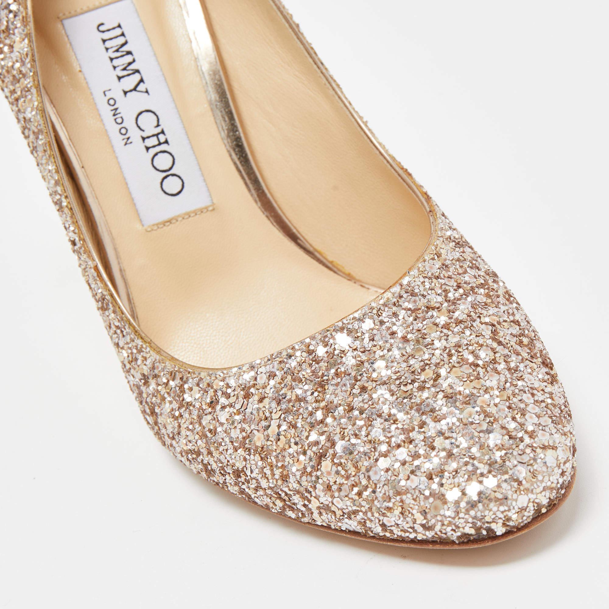 Jimmy Choo Multicolor Glitter Romy Round Toe Pumps Size 37.5 For Sale 1