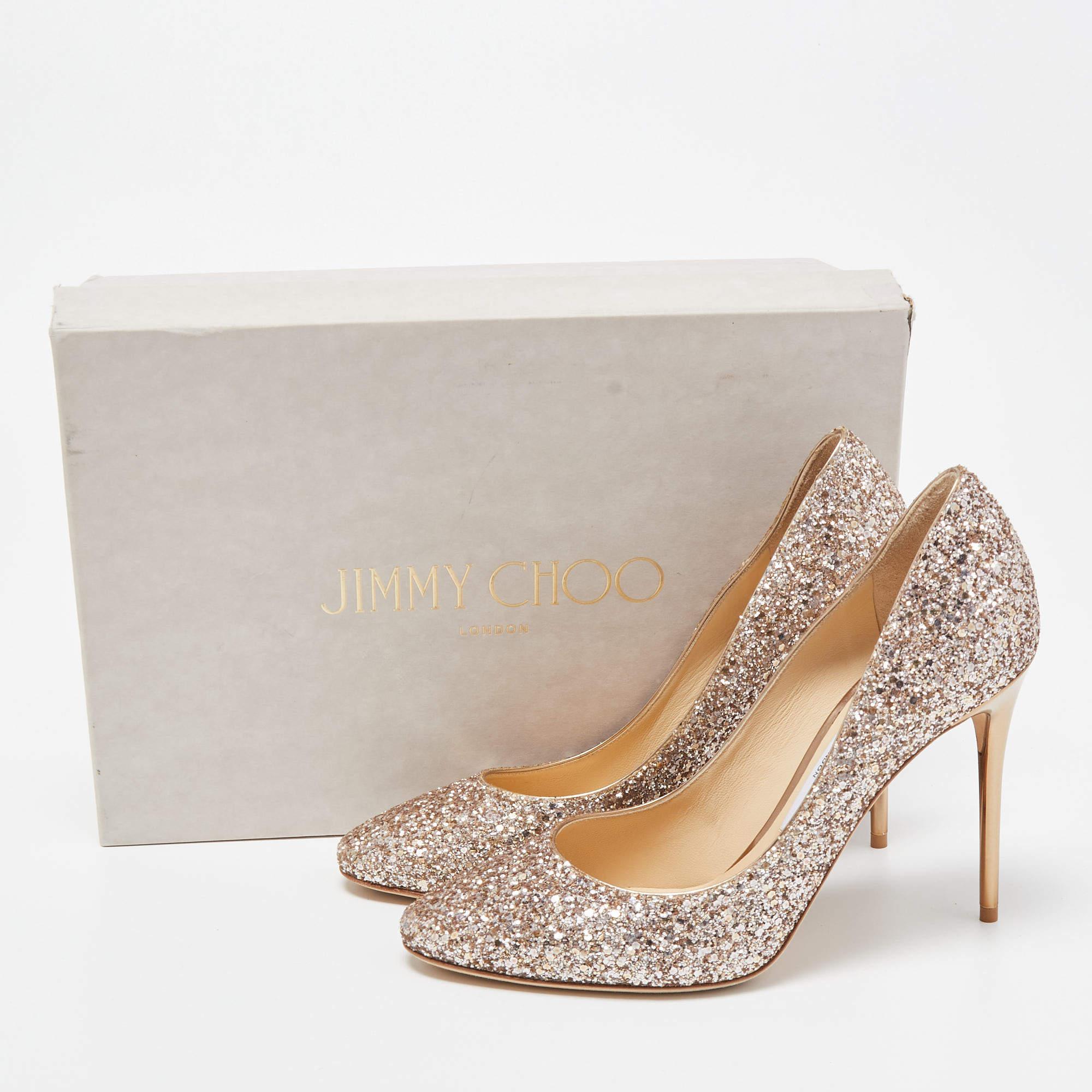 Jimmy Choo Multicolor Glitter Romy Round Toe Pumps Size 37.5 For Sale 2