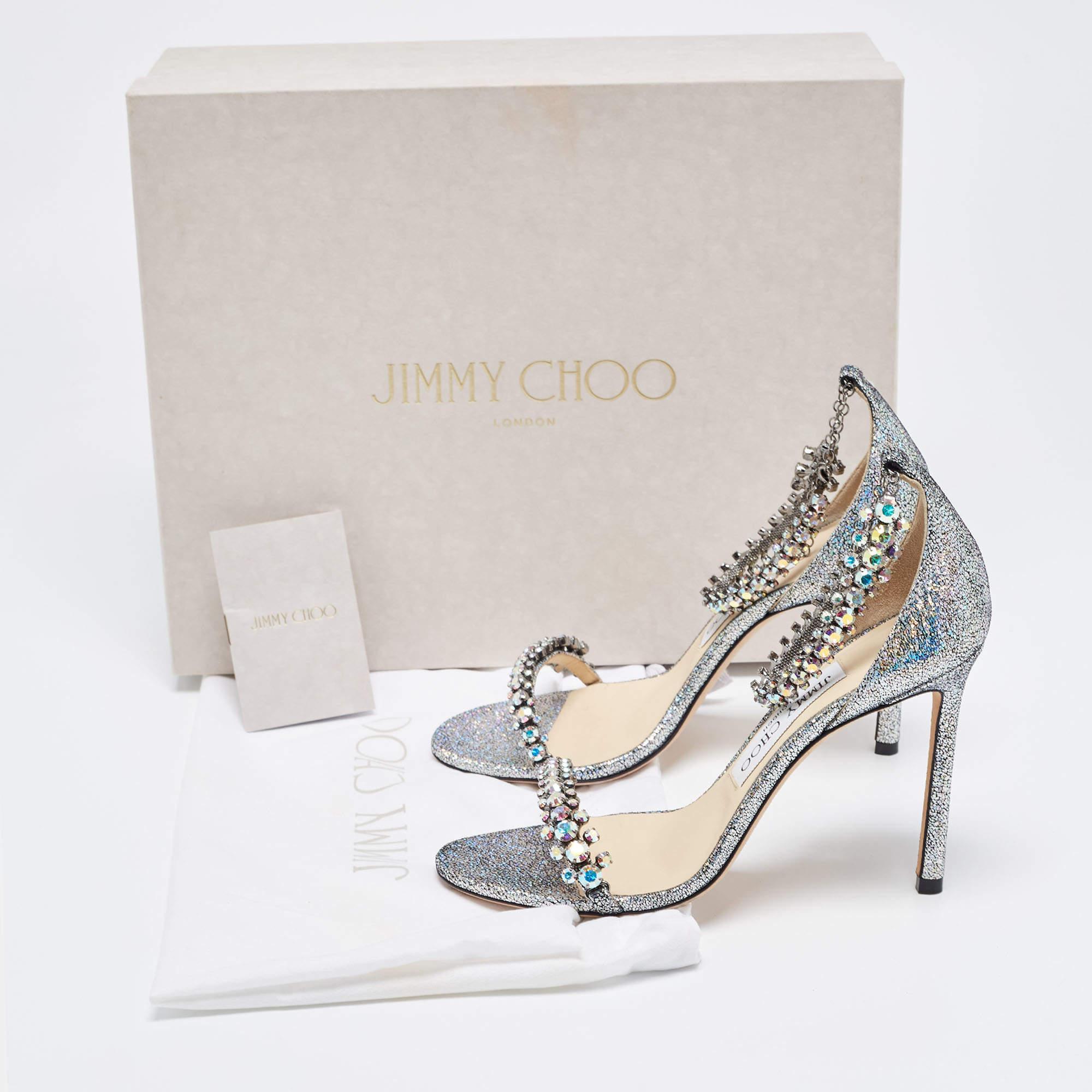 Jimmy Choo Multicolor Glitter Suede Shiloh Crystal Cuff Sandals Size 36 For Sale 5