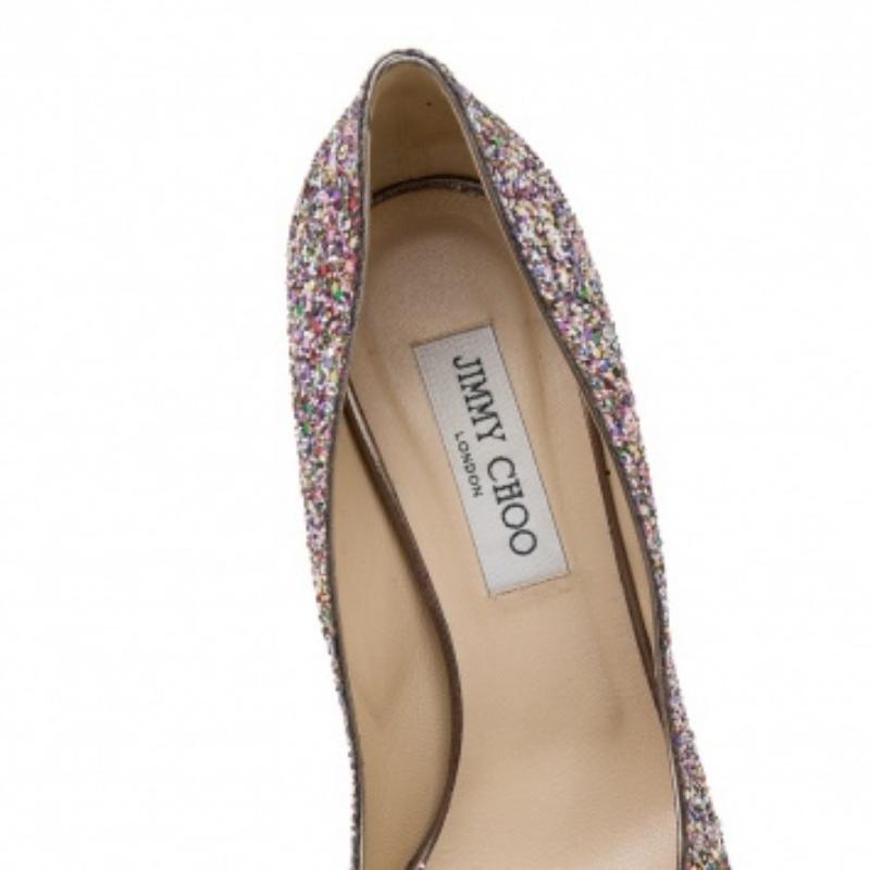 Jimmy Choo Multicolor Glitter Vibe Peep Toe Plateau Pumps Größe 38,5 im Angebot 1