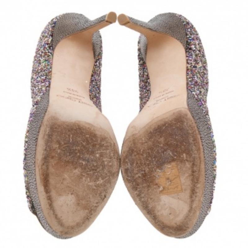 Jimmy Choo Multicolor Glitter Vibe Peep Toe Plateau Pumps Größe 38,5 im Angebot 3