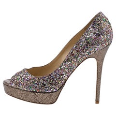 Jimmy Choo Multicolor Glitter Vibe Peep Toe Plateau Pumps Größe 38,5