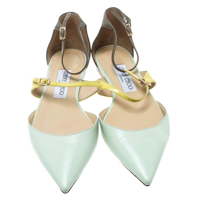 Jimmy Choo Multicolor Leather Ankle Strap D'orsay Pointed Toe Flats Size 37 In Excellent Condition In Dubai, Al Qouz 2