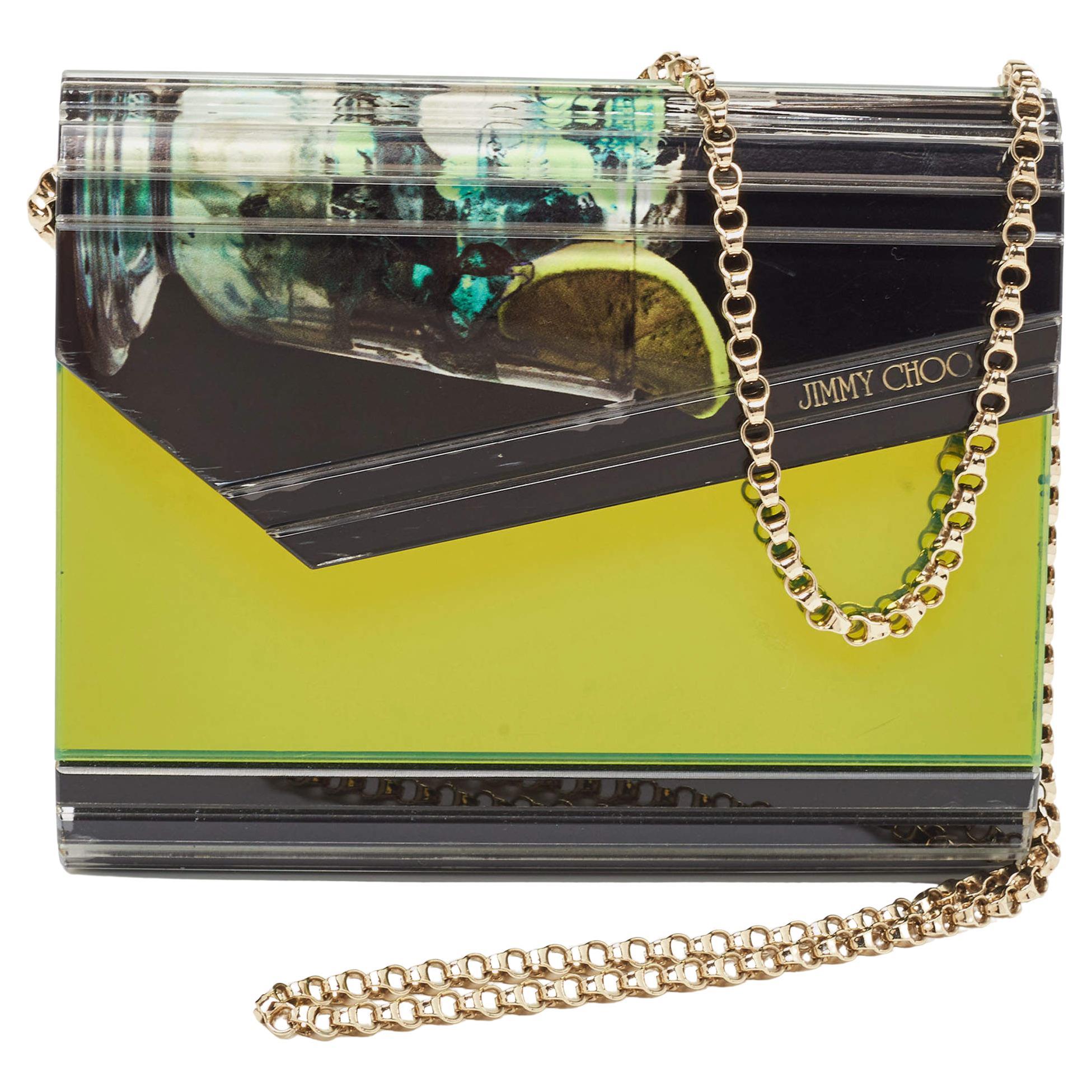 Jimmy Choo Multicolor Printed Acrylic Candy Clutch For Sale