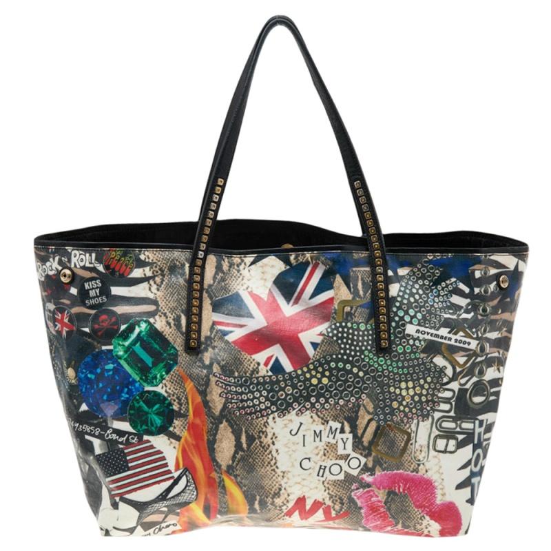 The Jimmy Choo tote is ideal for those who commute daily, loves shopping, and travels often. Made from printed canvas, the creation is highlighted with gold-tone hardware and dual handles. The spacious interior makes it a fashion-meets-function