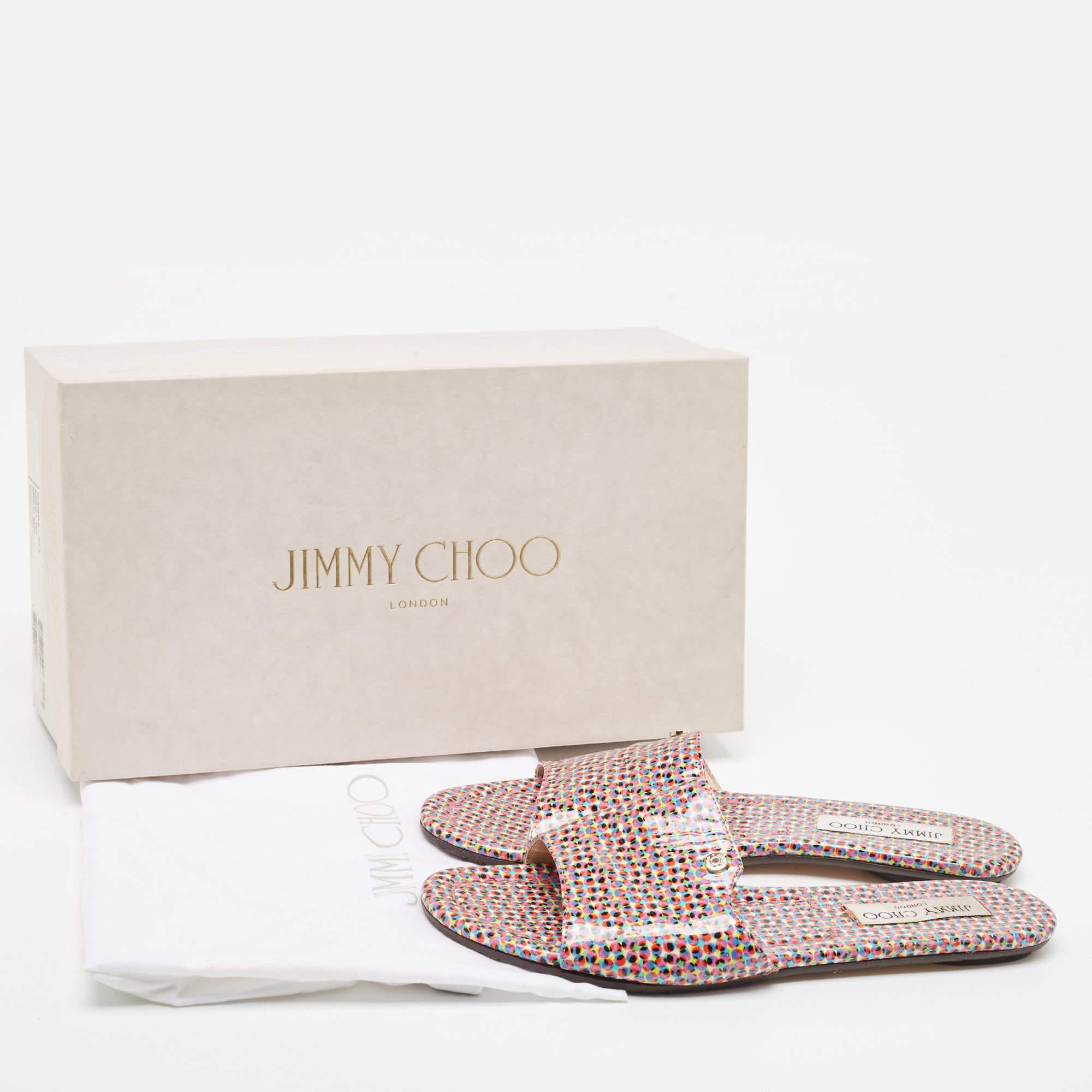 Jimmy Choo Multicolor Printed Patent Leather Nanda Flats Size 37.5 For Sale 5