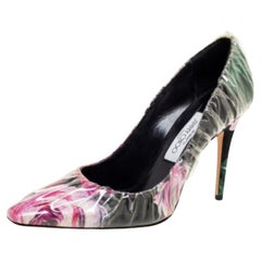 Jimmy Choo Multicolor PVC And Satin  Floral Jacquard Pumps Size 39