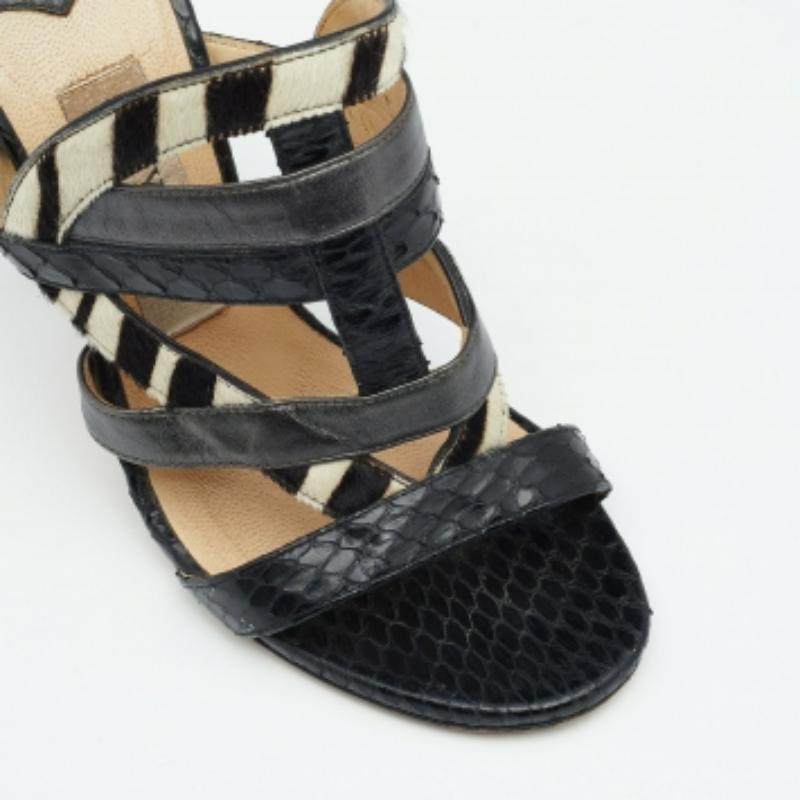 Jimmy Choo Multicolor Python/Kalbshaar und Leder Sandalen Größe 35.5 Damen im Angebot
