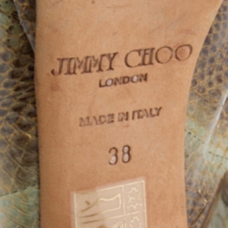 Jimmy Choo Multicolor Python geprägte Leder Peep Toe Slingback Sandalen Größe 38 im Angebot 1