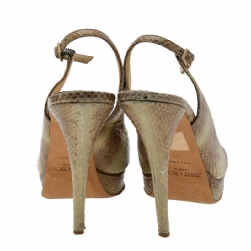 Jimmy Choo Multicolor Python geprägte Leder Peep Toe Slingback Sandalen Größe 38 im Angebot 2