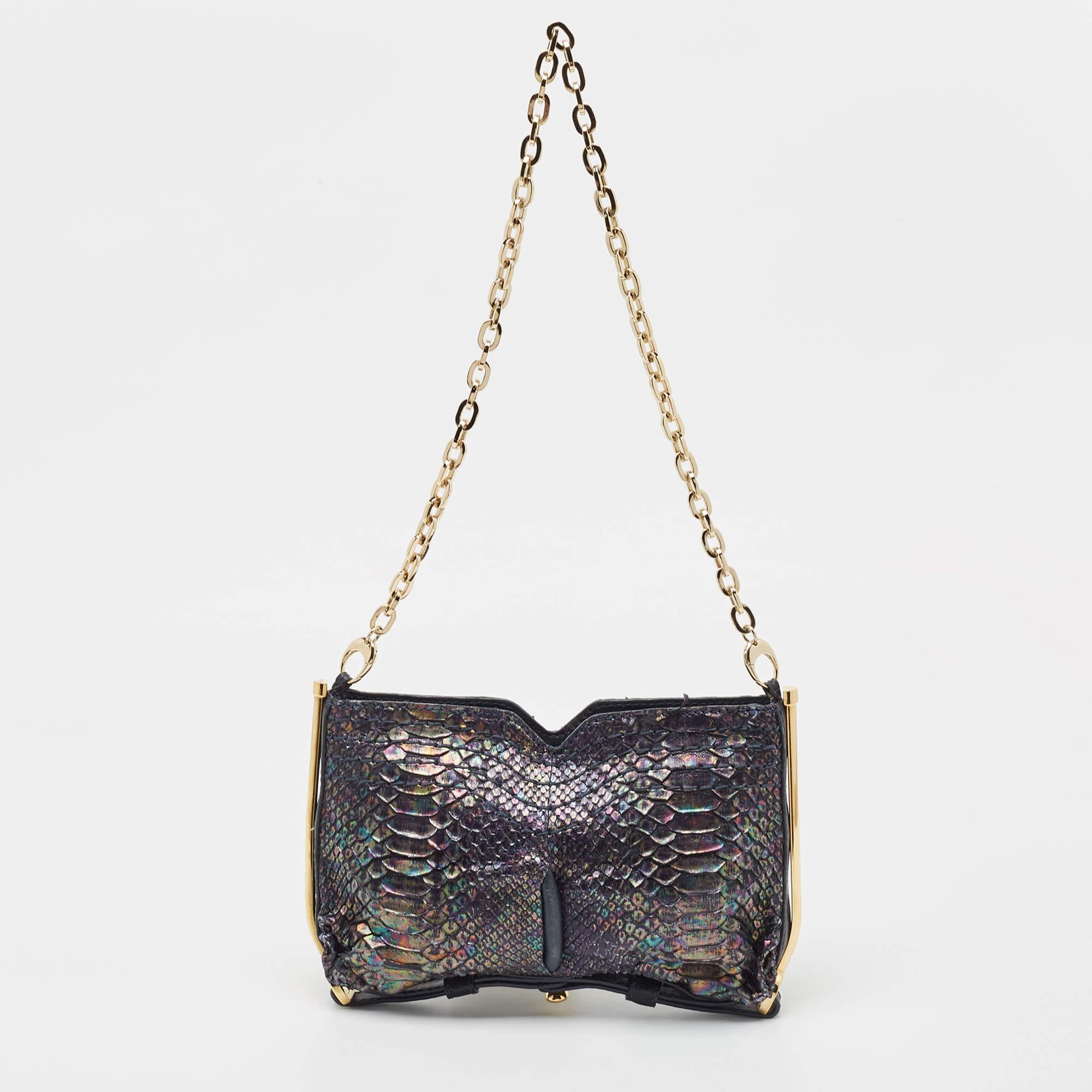 Women's Jimmy Choo Multicolor Python Frame Chain Shoulder Bag For Sale