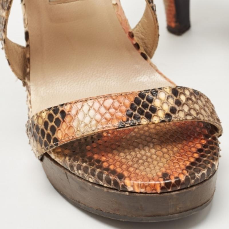 Jimmy Choo Multicolor Python Leder Knöchelriemen Sandalen Größe 37 im Angebot 1