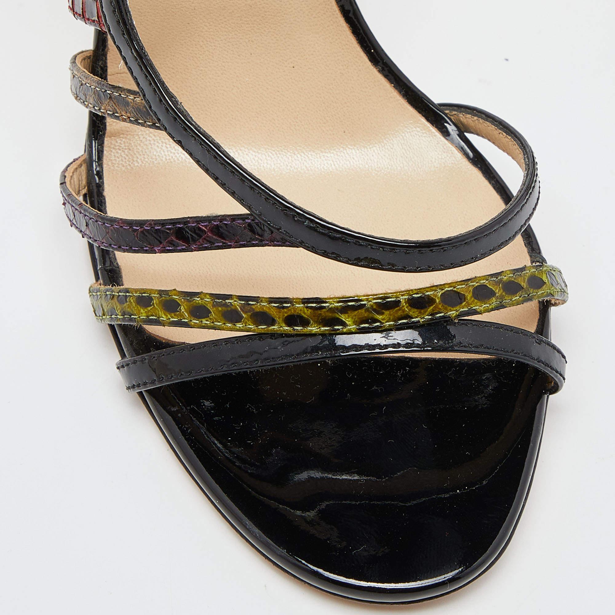 Jimmy Choo Multicolor Snakeskin and Patent Leather Strappy Sandals Size 37 1