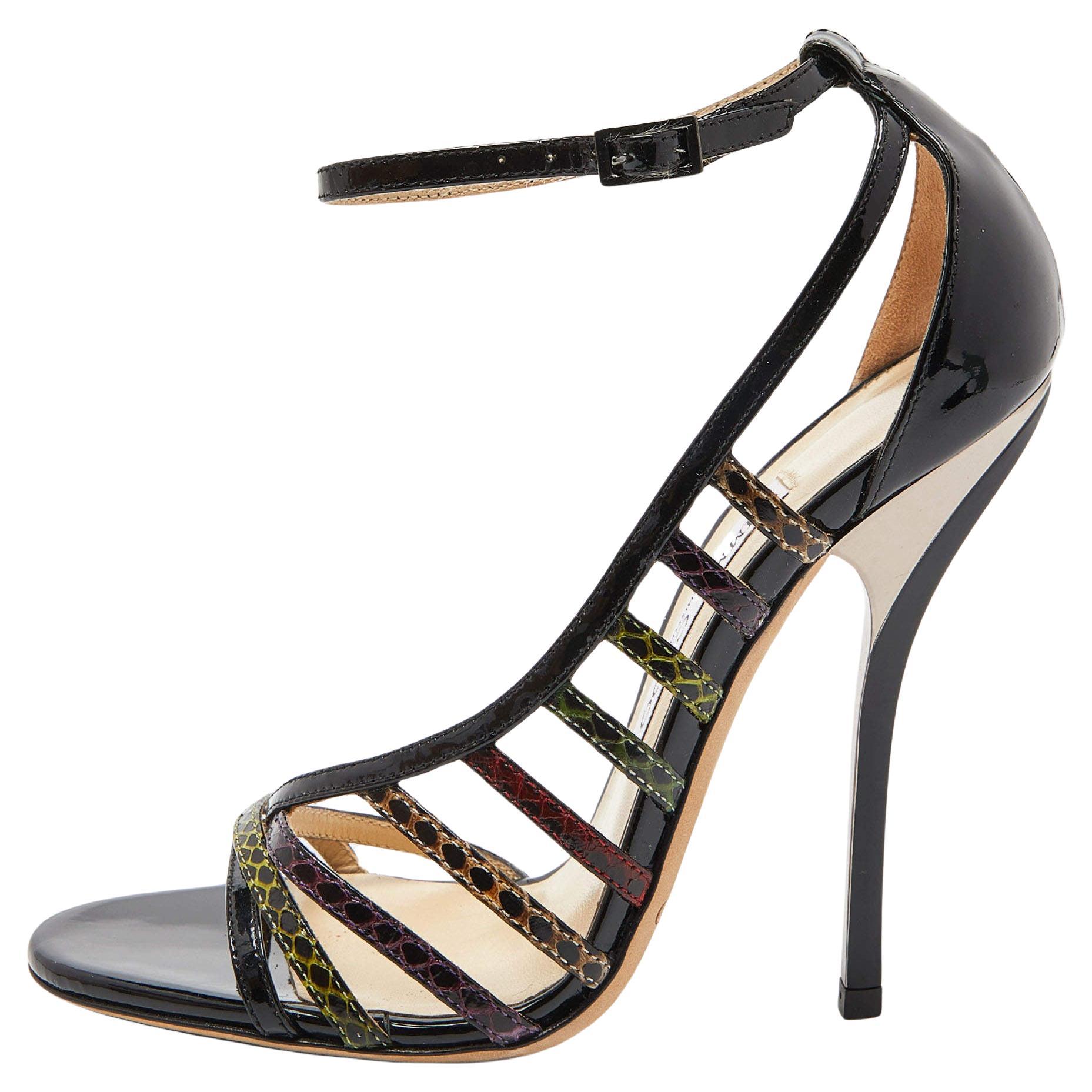Jimmy Choo Multicolor Snakeskin and Patent Leather Strappy Sandals Size 37