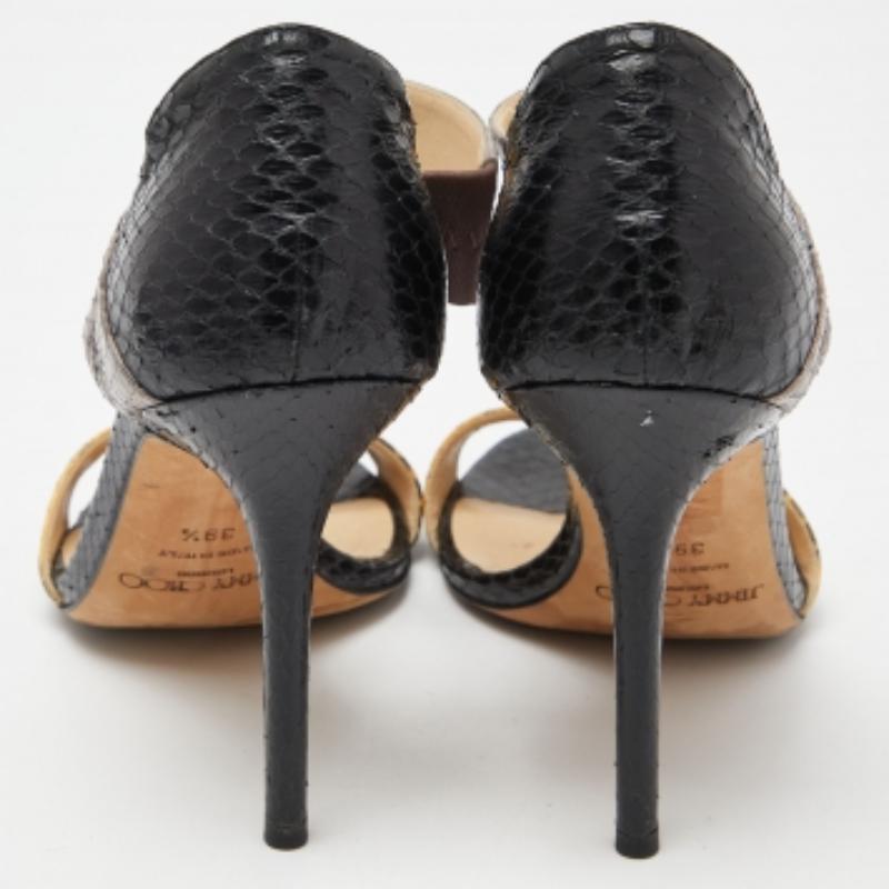 Jimmy Choo Sandali con cinturino alla caviglia in pelle di serpente multicolore misura 39,5 in vendita 1