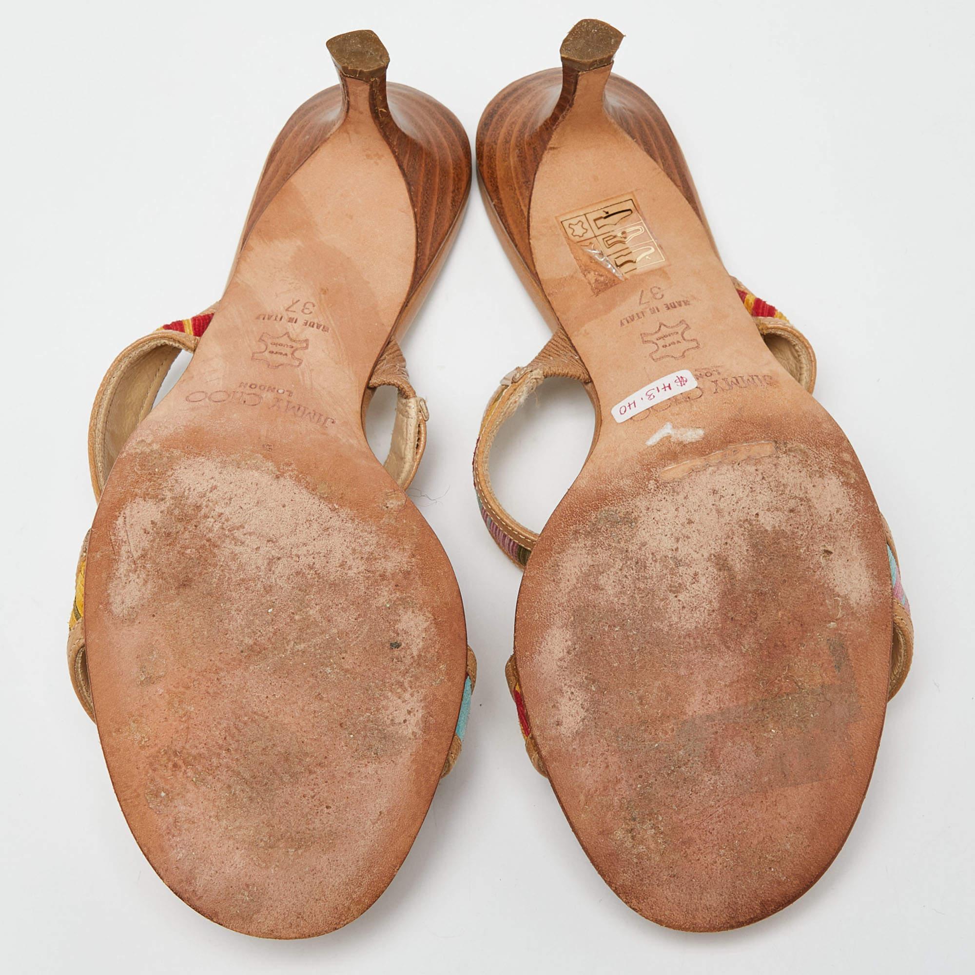 Jimmy Choo Sandales Slide en cuir et daim multicolores Taille 37 en vente 1