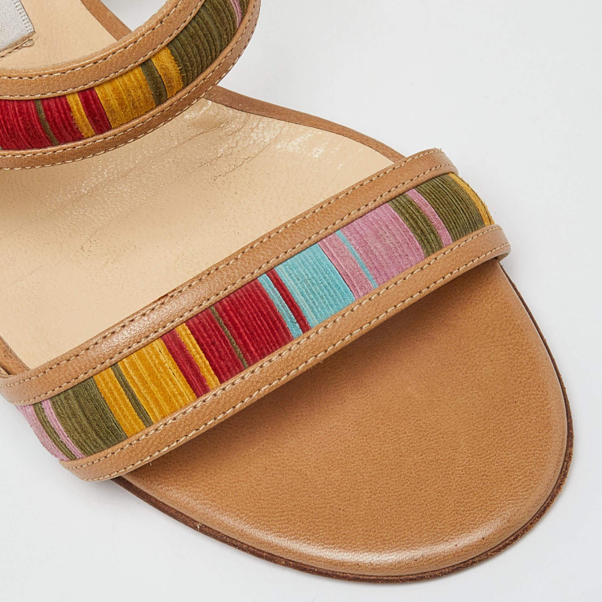 Jimmy Choo Sandales Slide en cuir et daim multicolores Taille 37 en vente 2