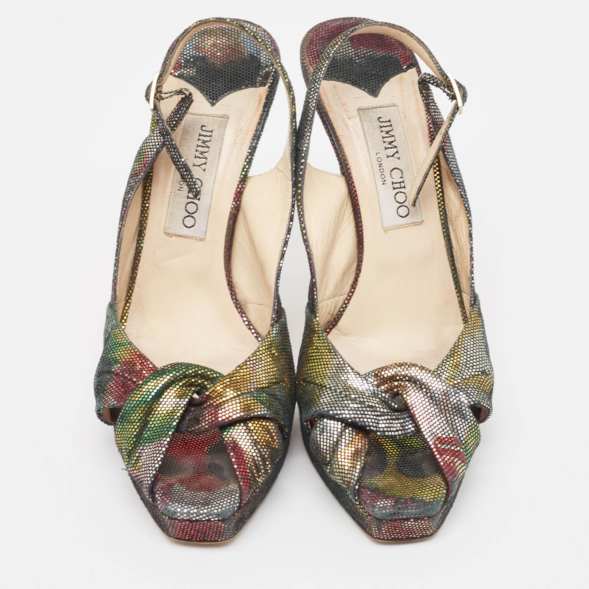 Noir Jimmy Choo escarpins à bout ouvert en daim texturé multicolore, taille 38 en vente