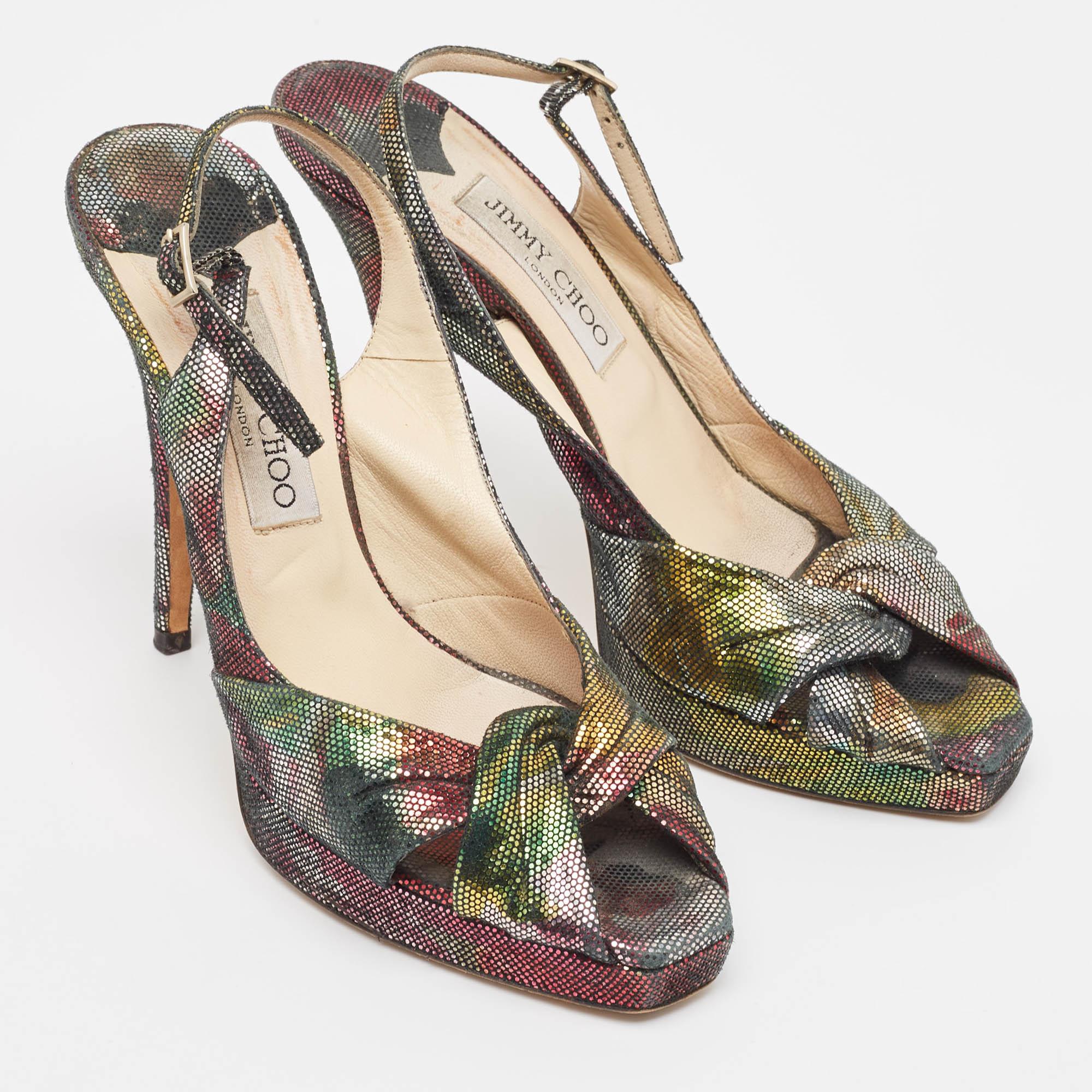 Jimmy Choo escarpins à bout ouvert en daim texturé multicolore, taille 38 État moyen - En vente à Dubai, Al Qouz 2