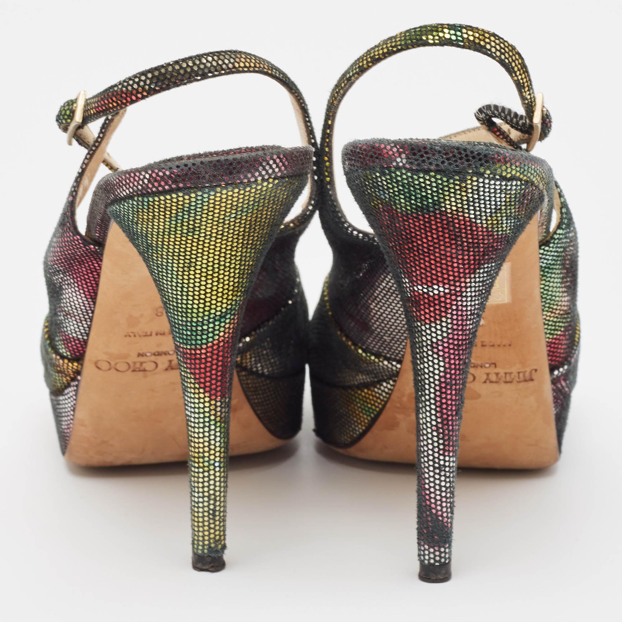 Jimmy Choo escarpins à bout ouvert en daim texturé multicolore, taille 38 Pour femmes en vente