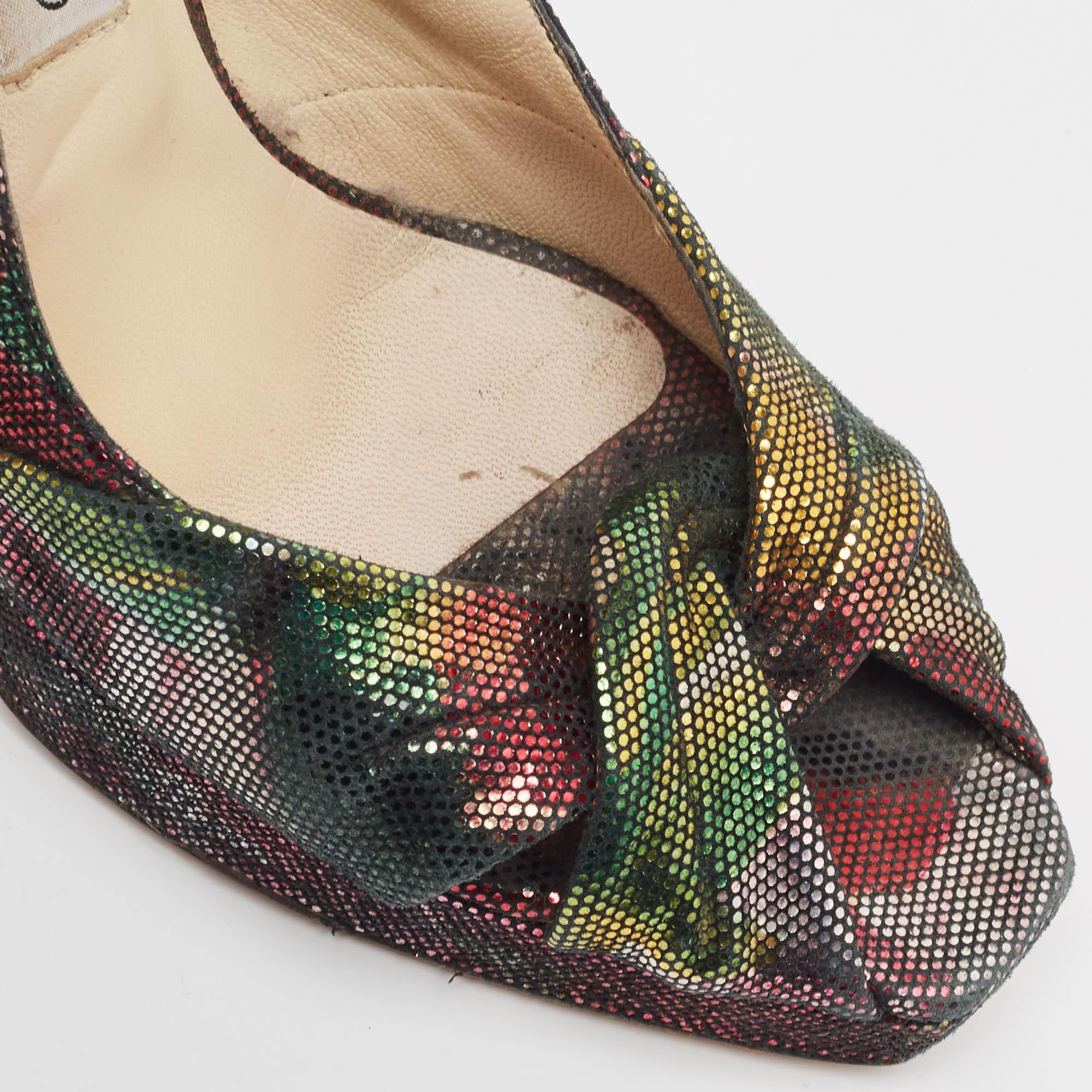 Jimmy Choo escarpins à bout ouvert en daim texturé multicolore, taille 38 en vente 2