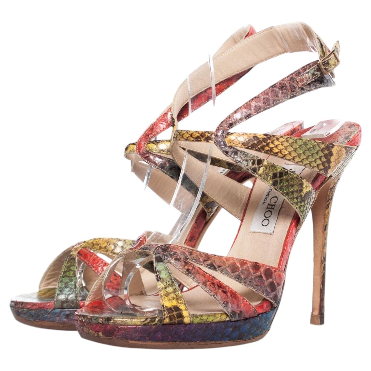 Jimmy Choo, Sandales en python multicolore en vente