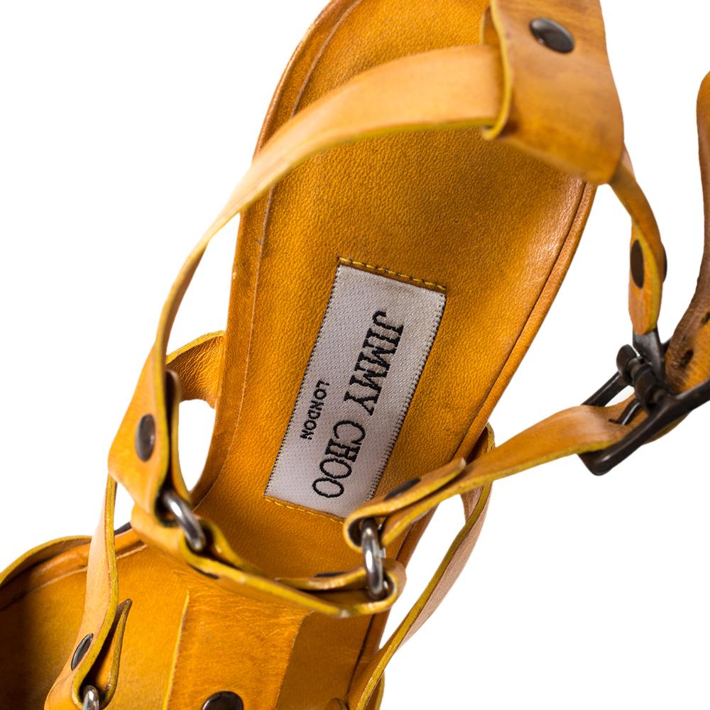 Women's Jimmy Choo Mustard Yellow Studded Leather Cage Sandals Size 39 For Sale