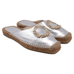 Jimmy Choo Nadene Flat Espadrilles in Silver Leather