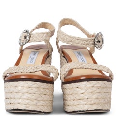 JIMMY CHOO natural raffia NYLAH 100 Platform Wedge Sandals Shoes 42 fit 41