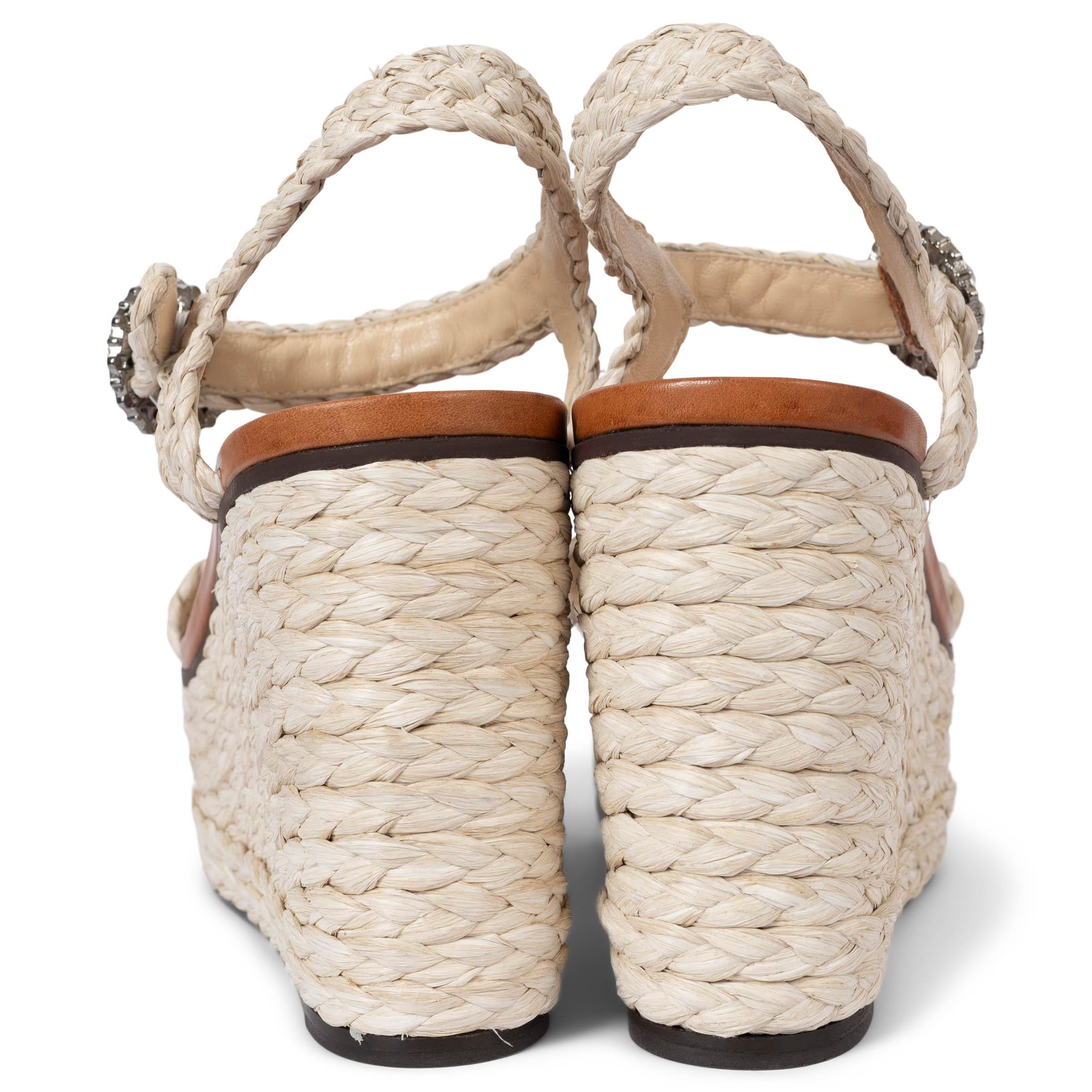 Women's JIMMY CHOO natural raffia NYLAH 100 Platform Wedge Sandals Shoes 42 fit 41 For Sale
