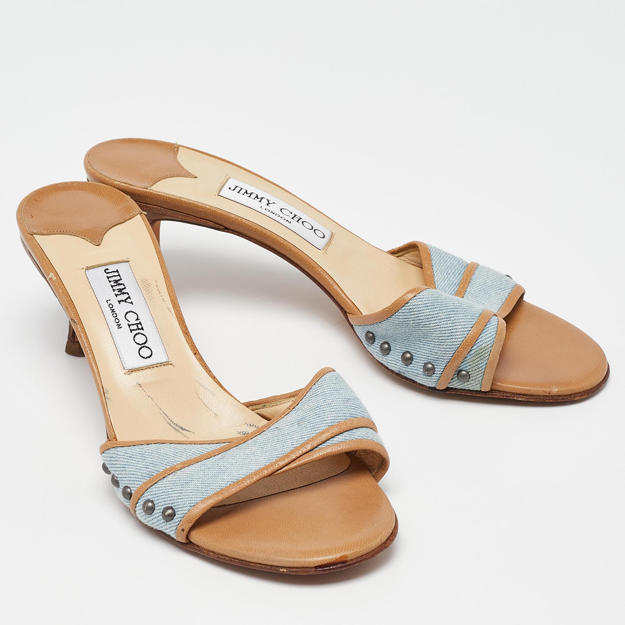 Donna Jimmy Choo Sandali Open Toe con borchie in pelle blu navy/beige misura 37,5