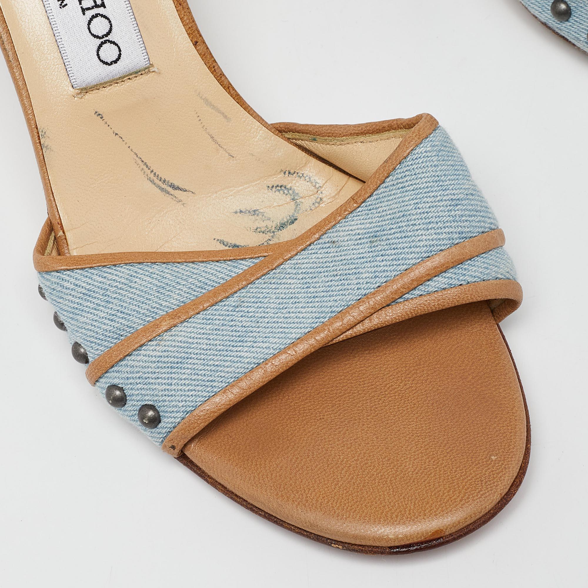 Jimmy Choo Sandali Open Toe con borchie in pelle blu navy/beige misura 37,5 3