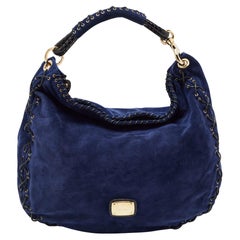 Jimmy Choo Navy Blue/Black Suede and Watersnake Whipstitch Sky Hobo