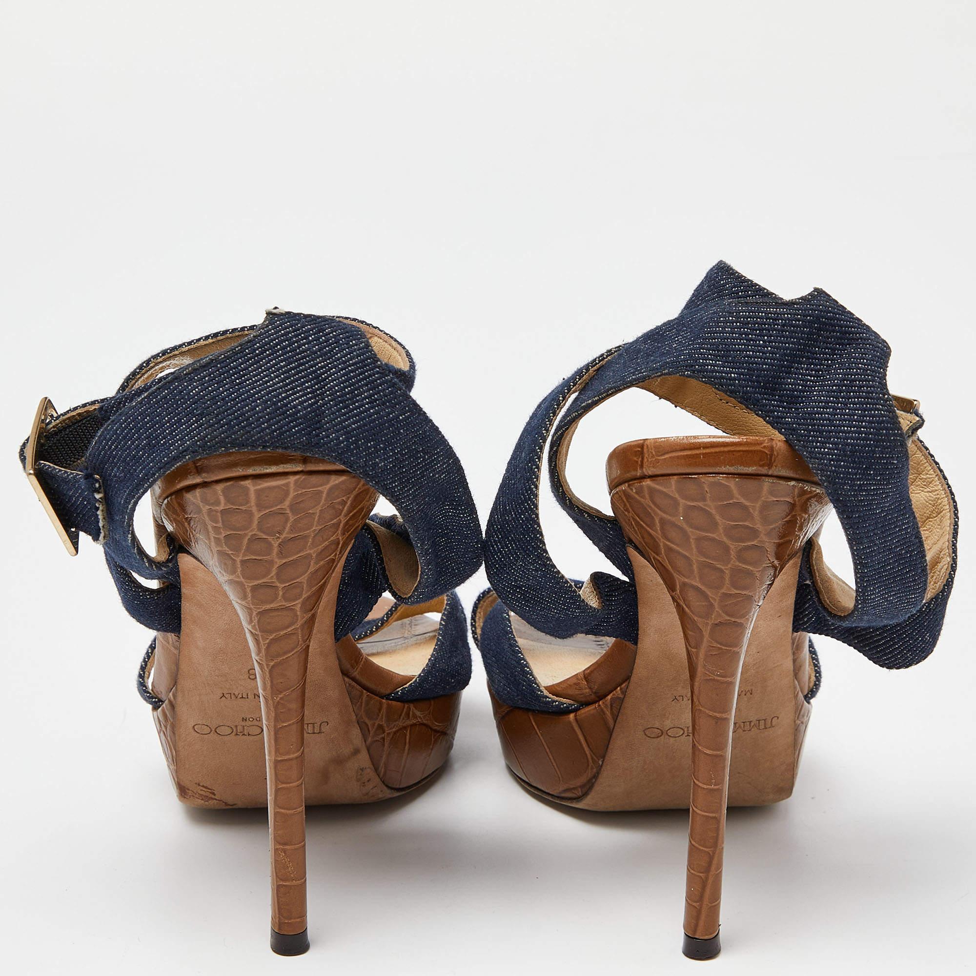 Women's Jimmy Choo Navy Blue Denim Vamp Platform Sandals Size 38