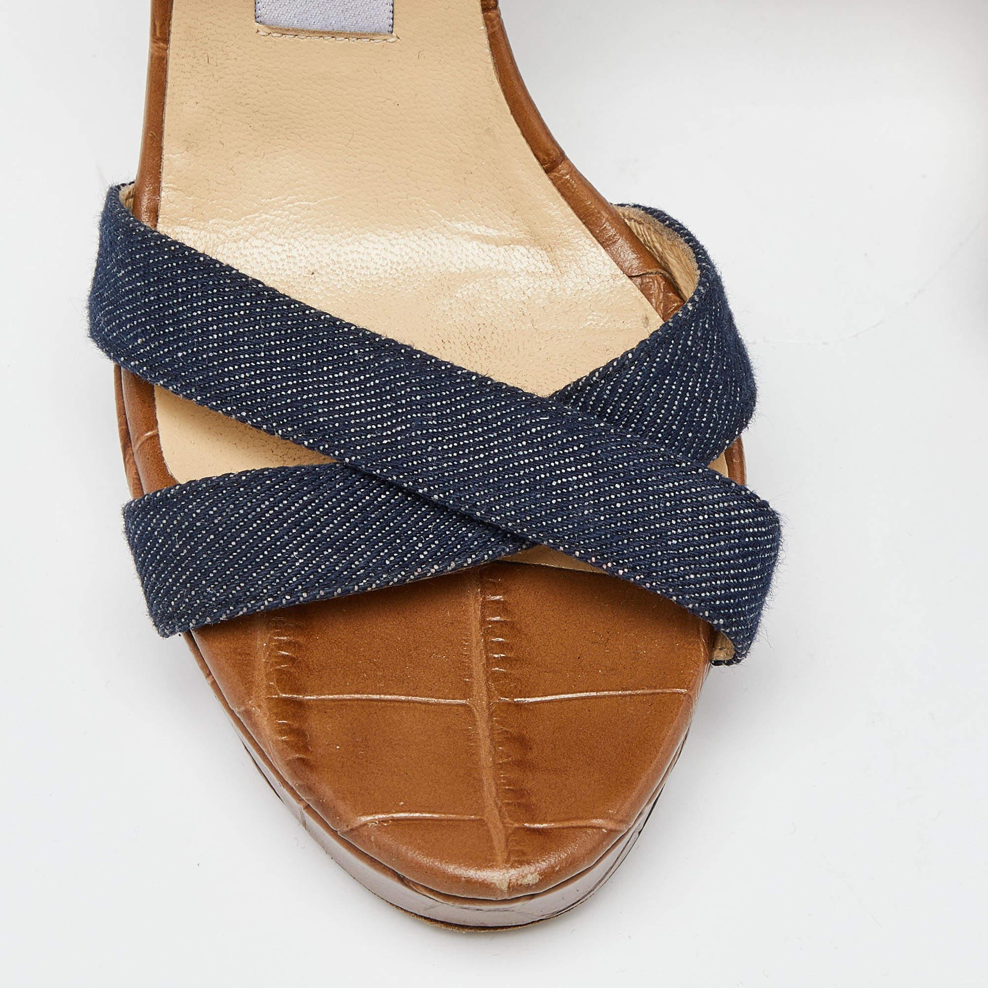 Women's Jimmy Choo Navy Blue Denim Vamp Platform Sandals Size 38 For Sale