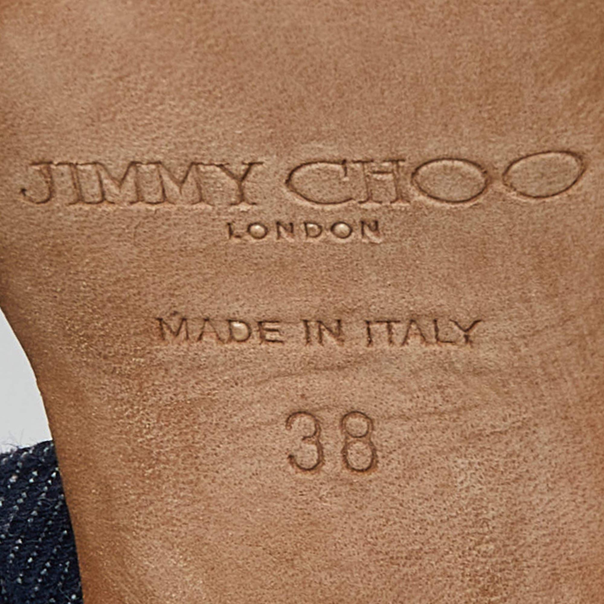 Jimmy Choo Navy Blue Denim Vamp Platform Sandals Size 38 For Sale 3
