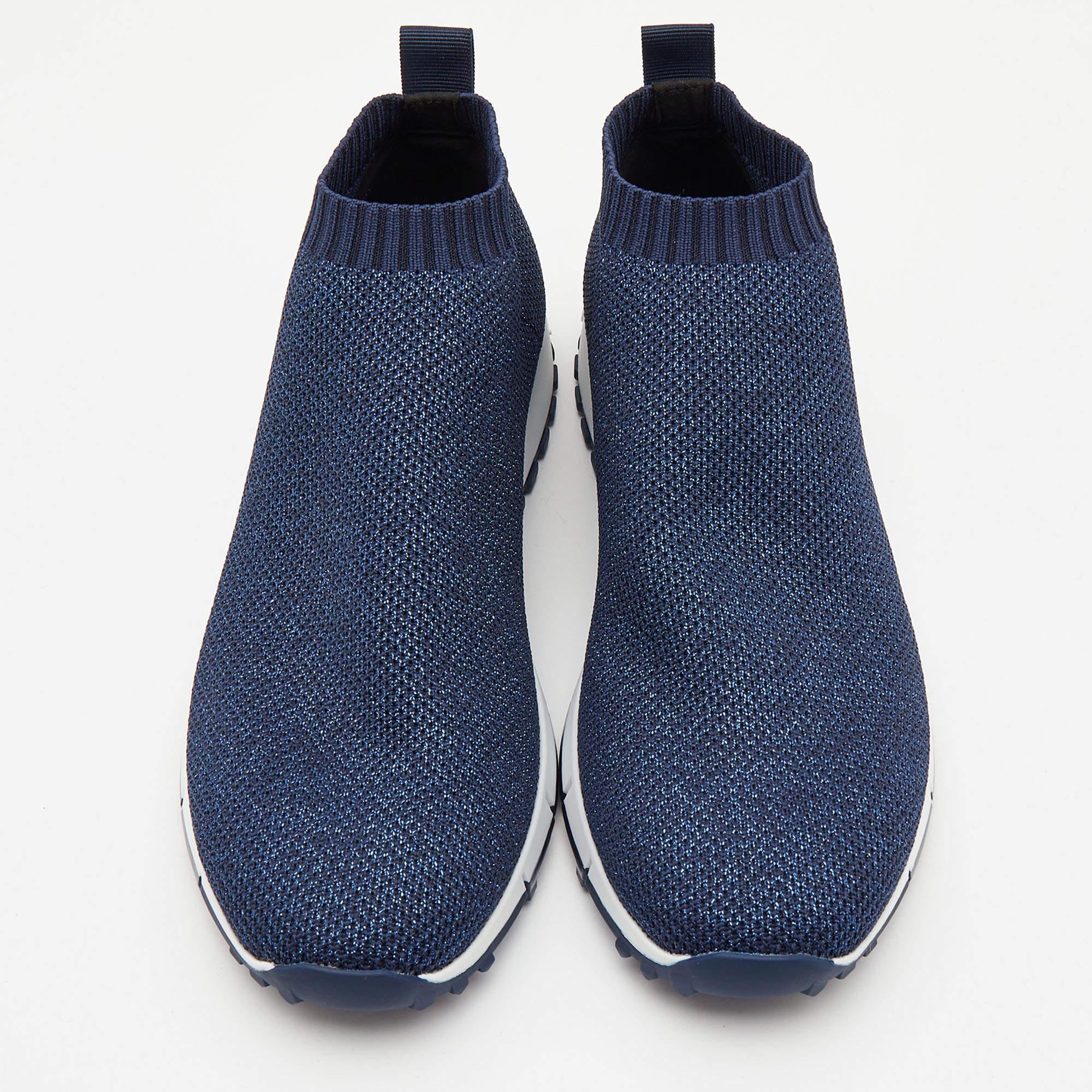 Jimmy Choo Navy Blue Glitter Fabric Low Top Sneakers Size 36.5 In New Condition In Dubai, Al Qouz 2