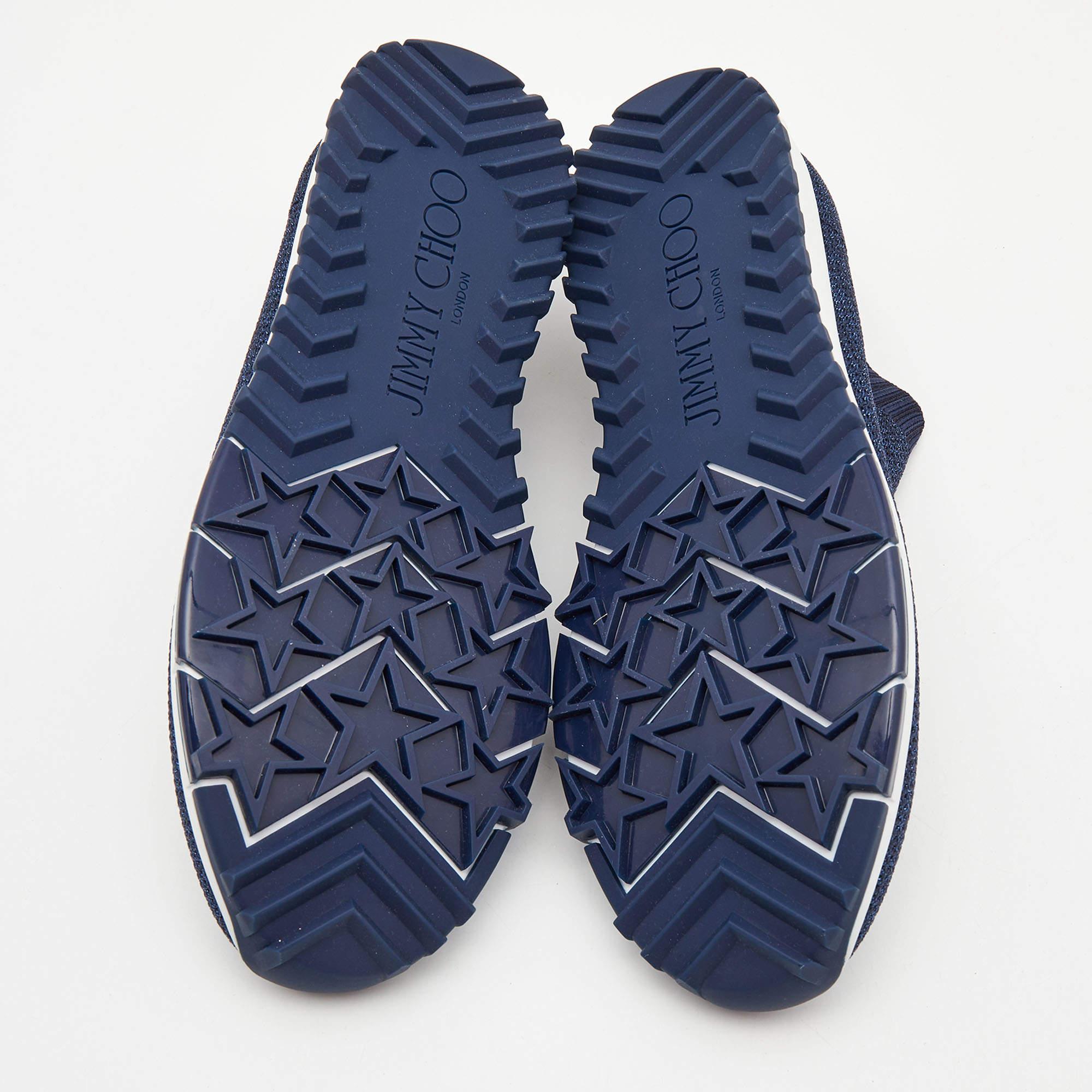 Women's Jimmy Choo Navy Blue Glitter Fabric Low Top Sneakers Size 36.5