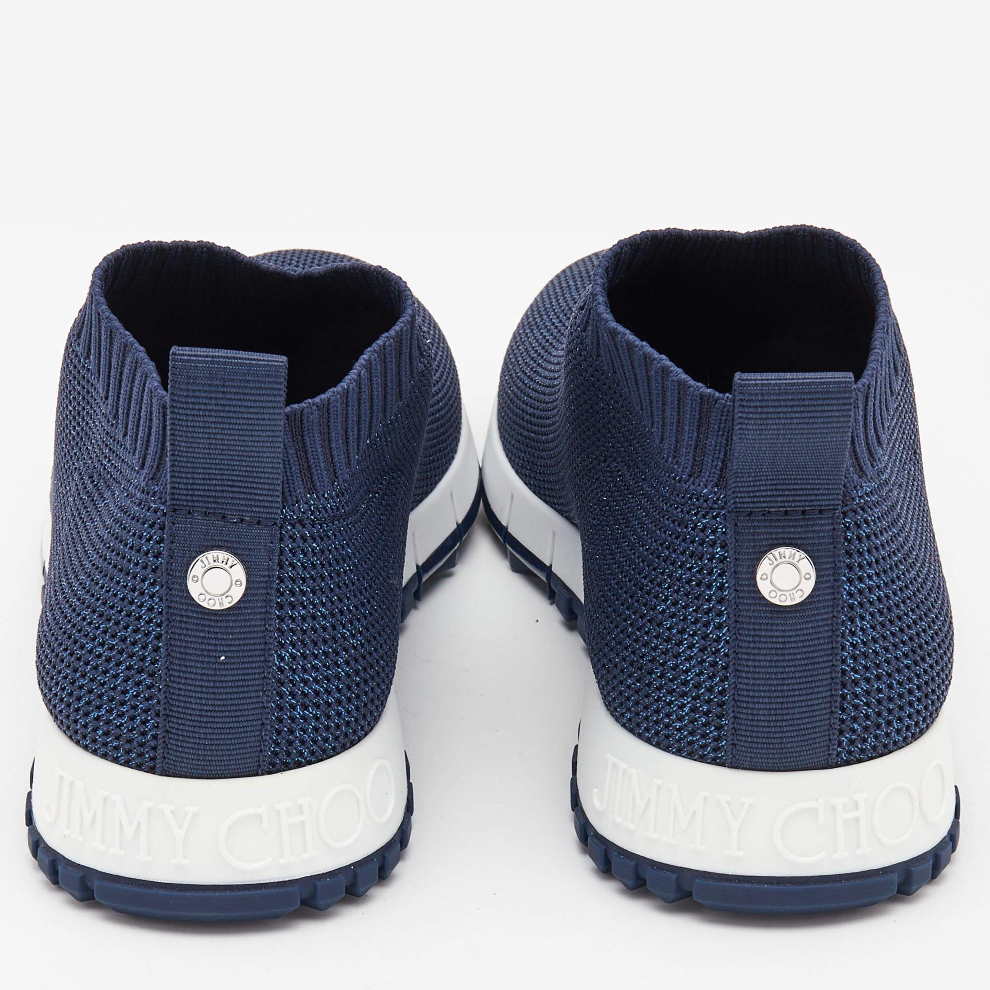 Jimmy Choo Navy Blue Glitter Fabric Low Top Sneakers Size 36.5 1