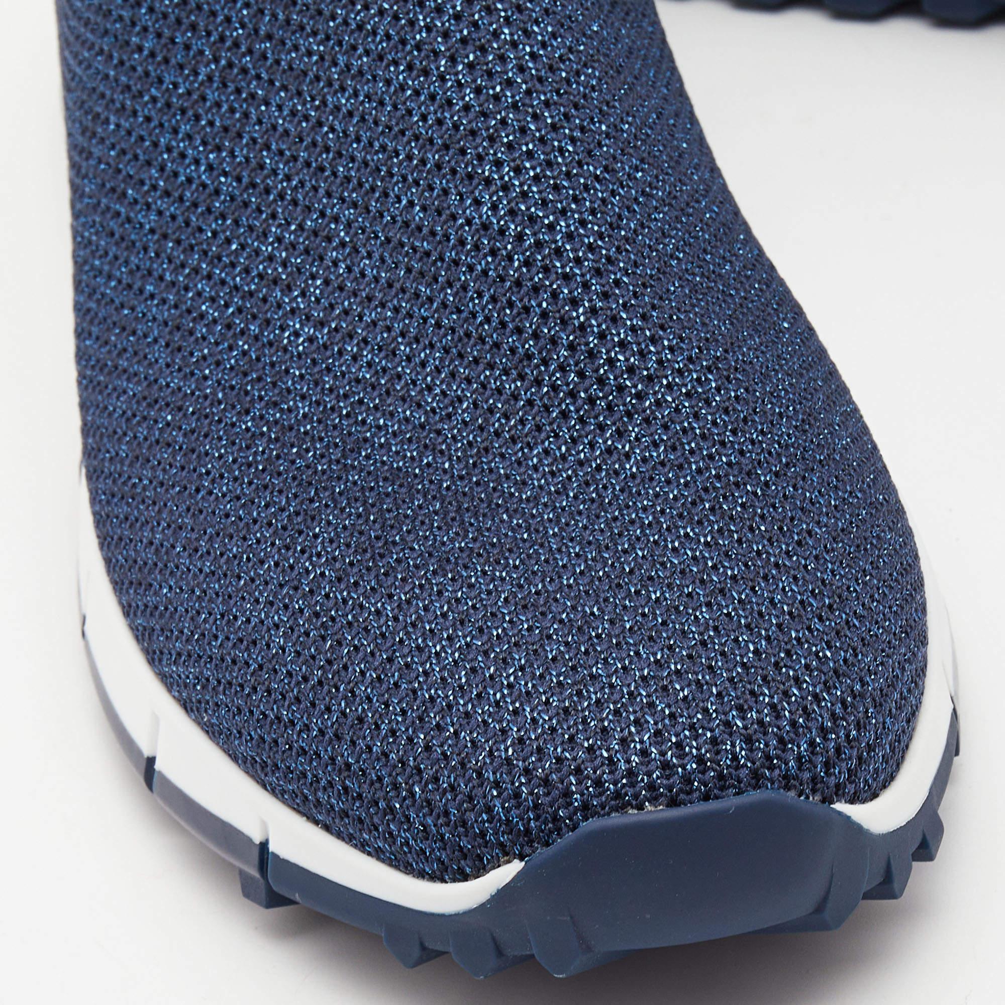 Jimmy Choo Navy Blue Glitter Fabric Low Top Sneakers Size 36.5 5