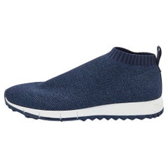 Jimmy Choo Navy Blue Glitter Fabric Low Top Sneakers Size 36.5