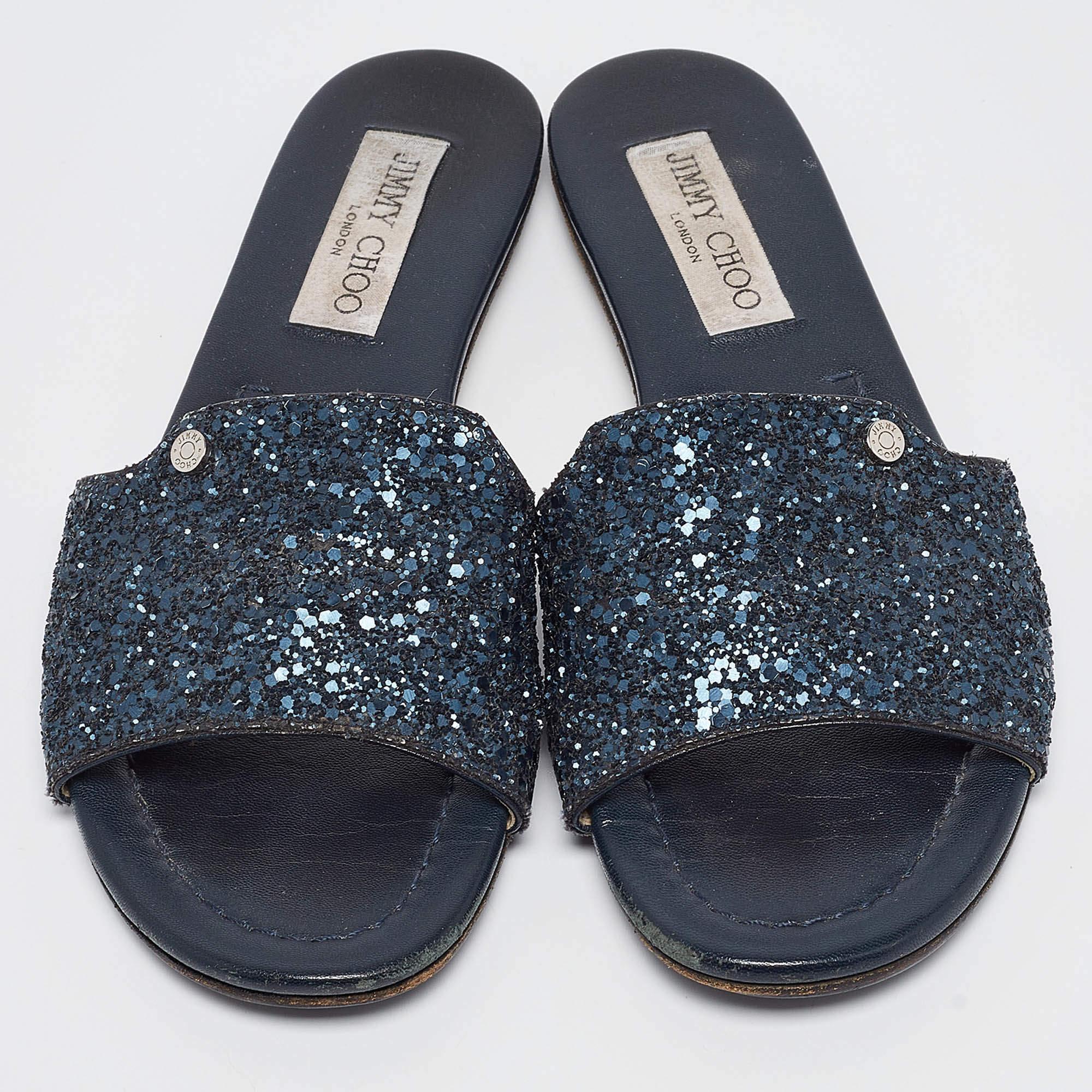 Nero Jimmy Choo Scivoli piatti Nanda glitterati blu navy misura 37 in vendita
