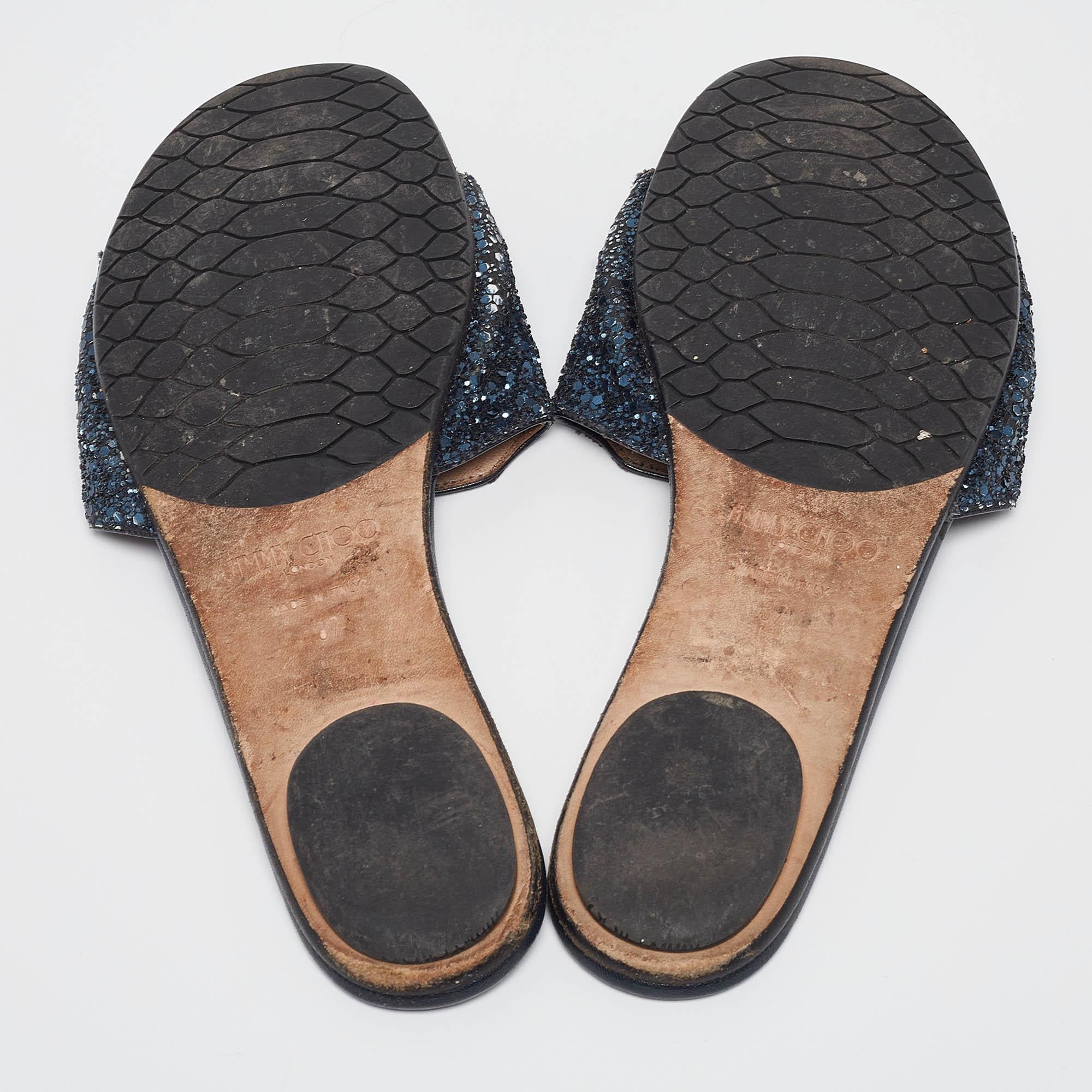 Jimmy Choo Scivoli piatti Nanda glitterati blu navy misura 37 in vendita 1