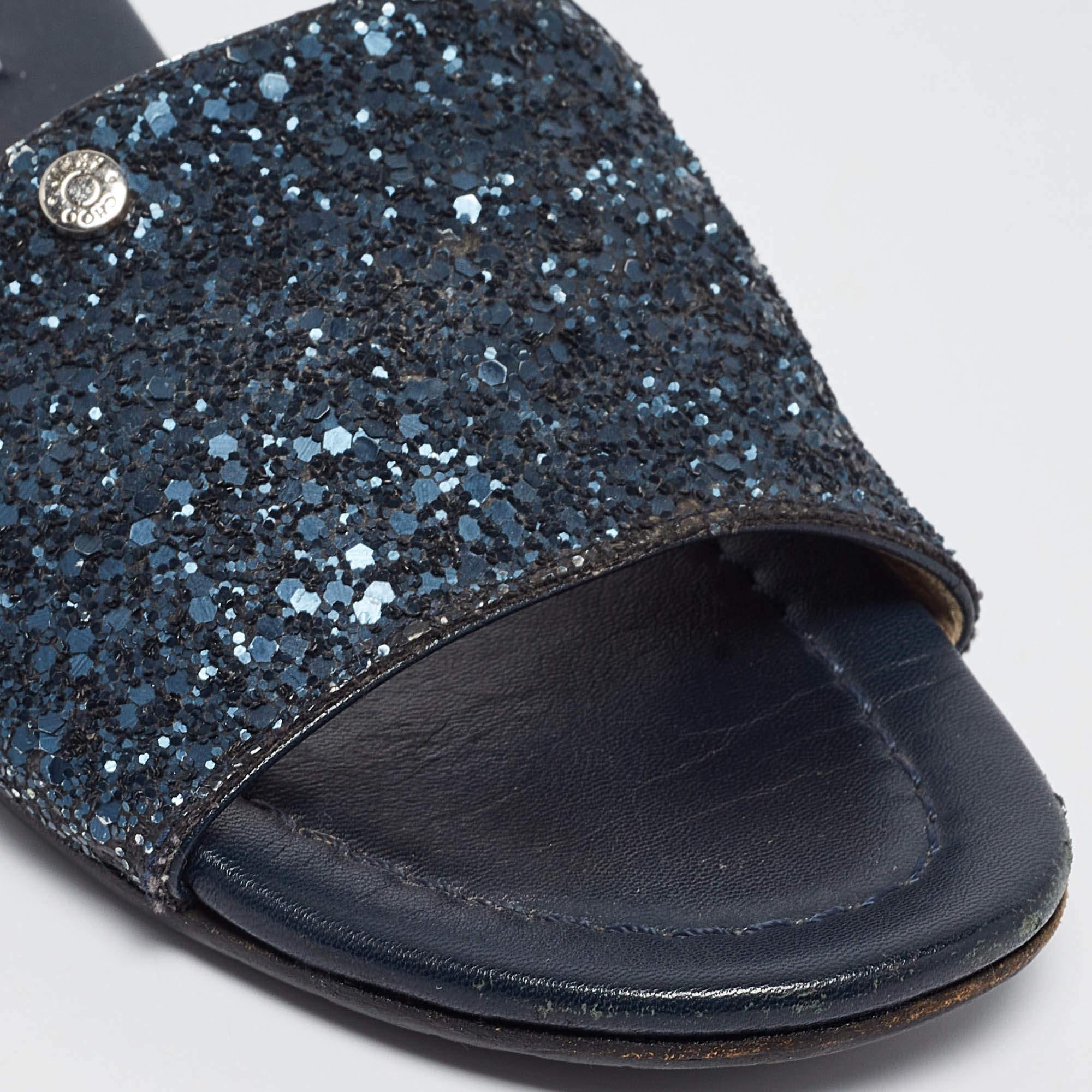 Jimmy Choo Scivoli piatti Nanda glitterati blu navy misura 37 in vendita 2