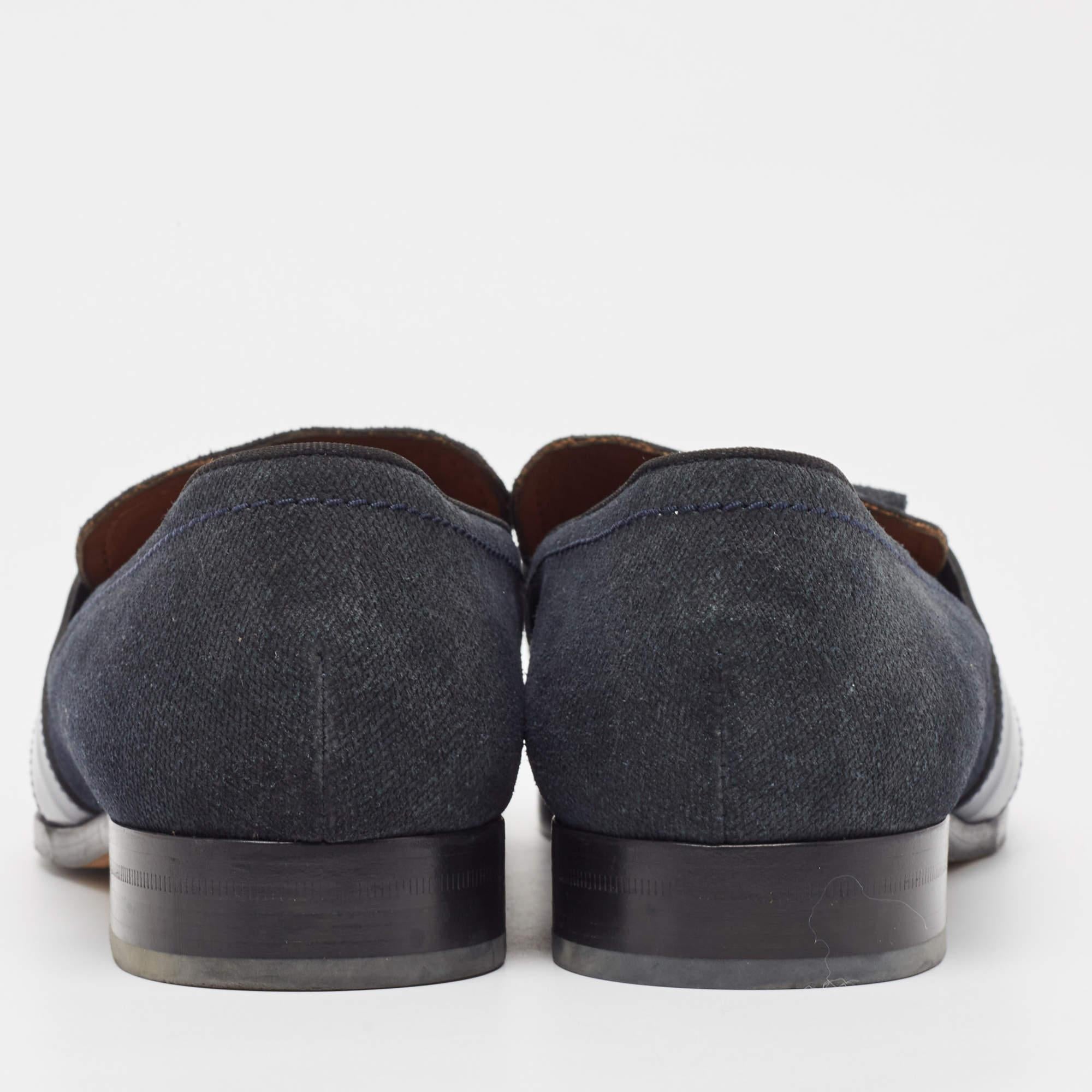 Men's Jimmy Choo Navy Blue Leather and Denim Loafers Size 45 For Sale
