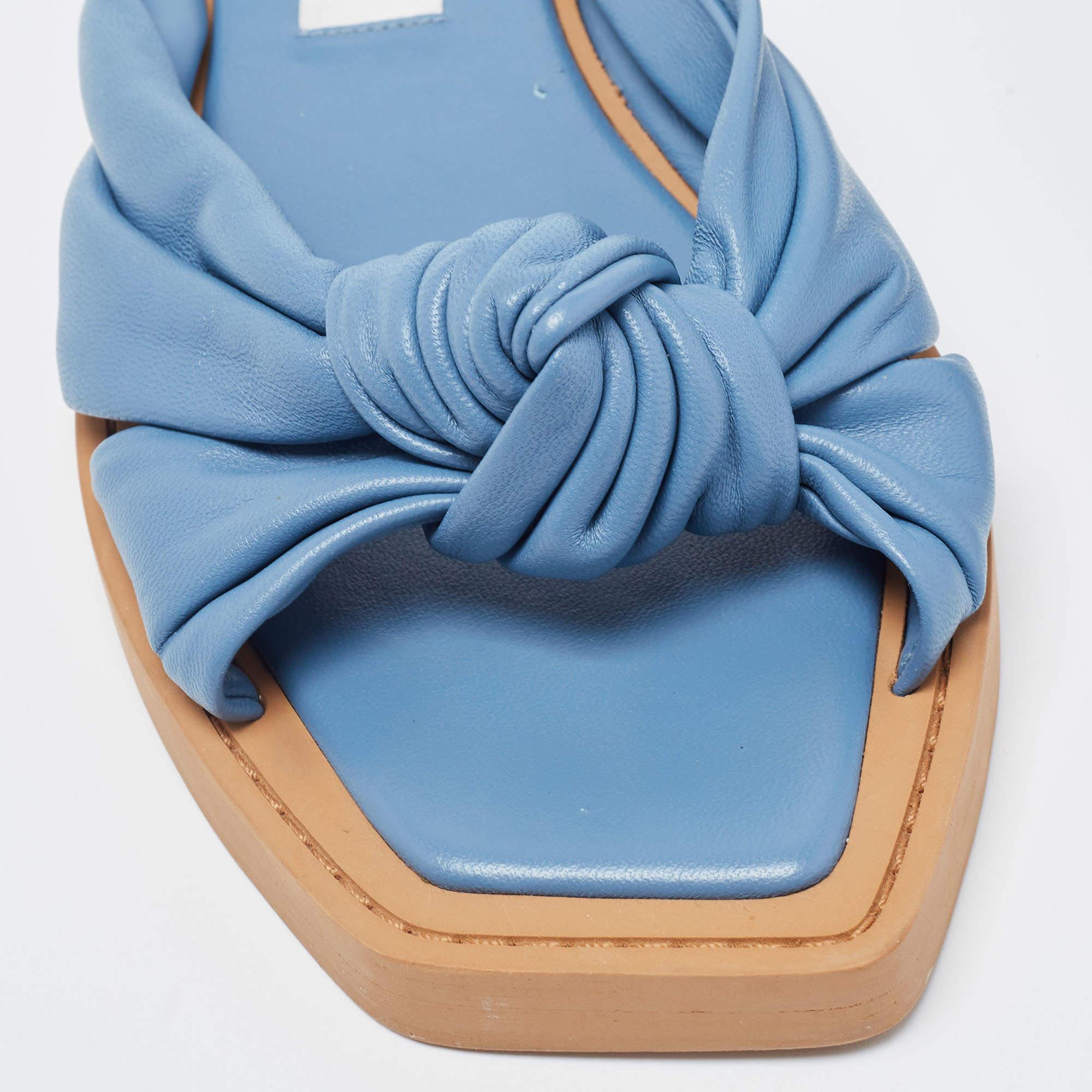 Women's Jimmy Choo Navy Blue Leather Bow Flat Slides Size 36