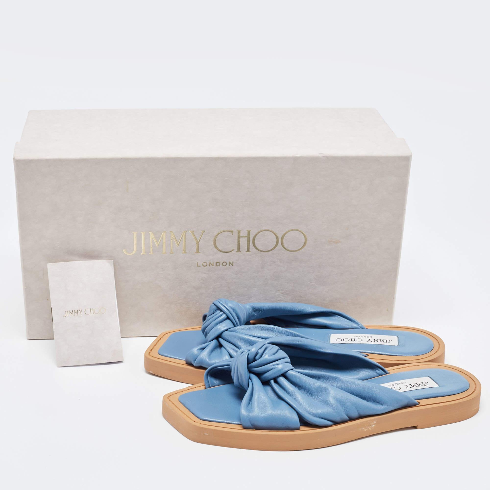 Jimmy Choo Navy Blue Leather Bow Flat Slides Size 36 4